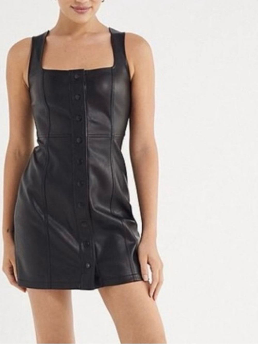 NWT Urban Outfitters Black Faux Leather Button-Front Mini Dress